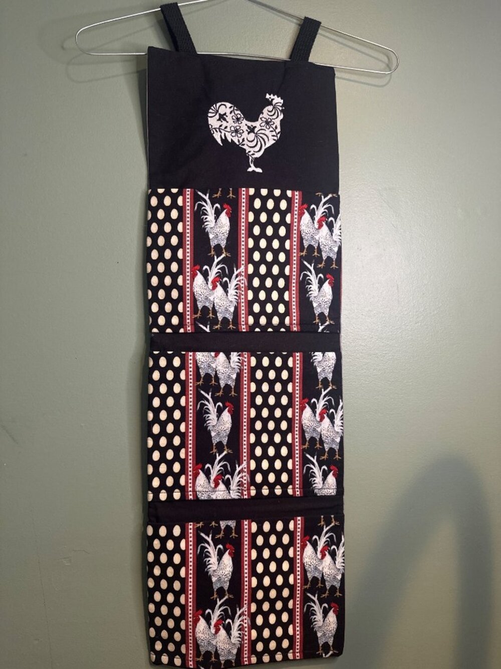 Handmade Rooster Wall Pocket Organizer Farmhouse Chicken Fabric Hanging Storage